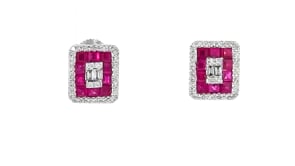 C. 2000 Vintage 1.40 ct. t.w. Ruby and .50 ct. t.w. Diamond Earrings in 14kt White Gold