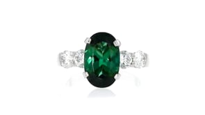 C. 2000 Vintage 3.15 Carat Green Tourmaline Ring with 1.00 ct. t.w. Diamonds in Platinum