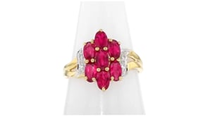 C. 1980 Vintage 1.75 ct. t.w. Ruby Cluster Ring with Diamonds in 18kt Yellow Gold