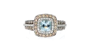 C. 2000 Vintage Le Vian .85 Carat Aquamarine Ring with 1.50 ct. t.w. Brown and White Diamonds in 14kt White Gold
