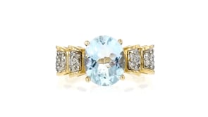 C. 1980 Vintage 2.80 Carat Aquamarine and .20 ct. t.w. Diamond Ring in 14kt Rose Gold