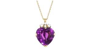 C. 1980 Vintage 37.00 Carat Amethyst Heart Pendant Necklace with Cultured Pearls and .12 Carat Diamond in 14kt Yellow Gold