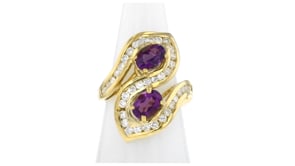 C. 1980 Vintage 1.50 ct. t.w. Amethyst Bypass Ring with 1.00 ct. t.w. Diamonds in 18kt Yellow Gold