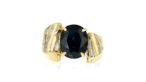 C. 1980 Vintage 4.40 Carat Sapphire Ring with .45 ct. t.w. Diamonds in 14kt Yellow Gold