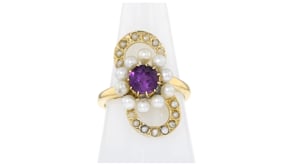 C. 1970 Vintage .85 Carat Amethyst and Cultured Pearl Ring in 14kt Yellow Gold