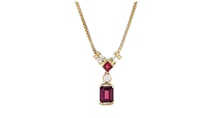 C. 1990 Vintage 2.10 ct. t.w. Rhodolite Garnet Necklace with .24 ct. t.w. Diamonds in 14kt Yellow Gold