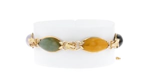 C. 1960 Vintage Multicolored Jade Bracelet in 14kt Yellow Gold
