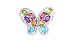 C. 2000 Vintage 4.55 ct. t.w. Multi-Gemstone and 1.00 ct. t.w. Diamond Butterfly Ring in 14kt White Gold