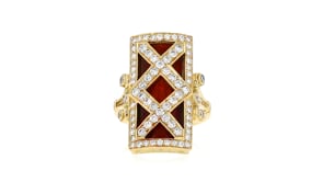 C. 1970 Vintage 1.55 ct. t.w. Diamond Ring with Red Enamel in 18kt Yellow Gold