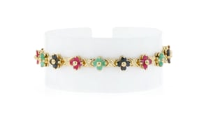 C. 1980 Vintage 6.00 ct. t.w. Multi-Gemstone Flower Station Bracelet in 14kt Yellow Gold
