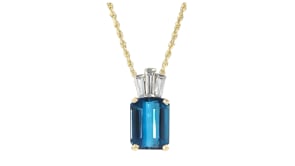 C. 1990 Vintage 14.00 ct. t.w. London Blue Topaz Pendant Necklace with .60 ct. t.w. Diamonds in 14kt Two-Tone Gold