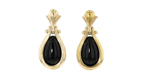 C. 1980 Vintage Onyx Drop Earrings in 14kt Yellow Gold