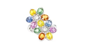 C. 1990 Vintage 4.80 ct. t.w. Multicolored Sapphire Flower Ring with Diamonds in 18kt White Gold