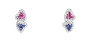 C. 1990 Vintage 1.00 ct. t.w. Pink and Blue Sapphire Heart Earrings with .56 ct. t.w. Diamonds in 18kt White Gold