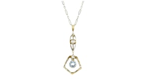 C. 1950 Vintage .35 ct. t.w. Aquamarine Pendant Necklace with Single Seed Pearl in 14kt Yellow Gold