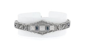 C. 1950 Vintage Synthetic Sapphire Bracelet in 10kt White Gold with Diamonds