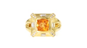 C. 1980 Vintage 2.00 Carat Orange Sapphire Ring with .52 ct. t.w. Diamonds in 18kt Yellow Gold