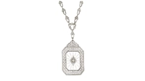 C. 1950 Vintage 6.25 Carat Rock Crystal Necklace with Single Diamond in 14kt White Gold