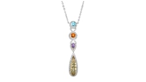 C. 2000 Vintage 7.25 ct. t.w. Multi-Gemstone Drop Necklace with 2.00 ct. t.w. Diamonds in 14kt White Gold