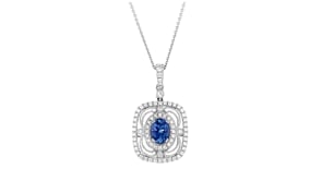 C. 1990 Vintage 1.55 Carat Sapphire Pendant Necklace with .82 ct. t.w. Diamonds in 14kt White Gold