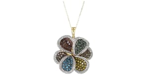 C. 1990 Vintage 3.77 ct. t.w. Multicolored Diamond Flower Pendant Necklace in 14kt Yellow Gold