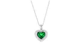 C. 2000 Vintage 1.10 Carat Tsavorite Heart Pendant Necklace with .14 ct. t.w. Diamonds in 14kt White Gold