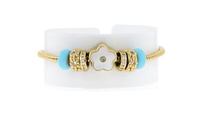 14kt Yellow Gold-Plated Bead Charm Bracelet with Natural and Simulated Gemstones