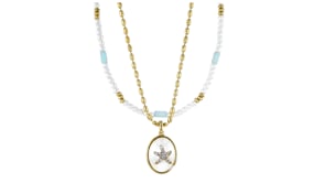 14kt Yellow Gold-Plated and Simulated Pearl/Gemstone Jewelry Set: Two Bead and Starfish Pendant Necklaces