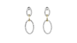 1.00 ct. t.w. Lab-Grown Diamond Double-Oval Drop Earrings in Sterling Silver and 10kt Yellow Gold