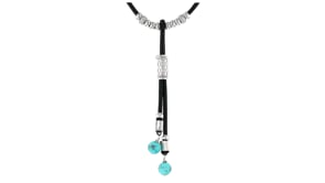 Turquoise and Black Leather Cord Necklace with Sterling Silver