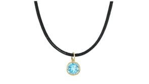 2.10 Carat Swiss Blue Topaz Necklace with Black Leather Cord and 18kt Gold Over Sterling