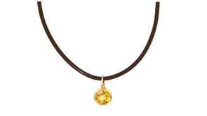 1.70 Carat Citrine Necklace with Brown Leather Cord and 18kt Gold Over Sterling