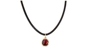 2.10 Carat Garnet Necklace with Black Leather Cord and 18kt Gold Over Sterling