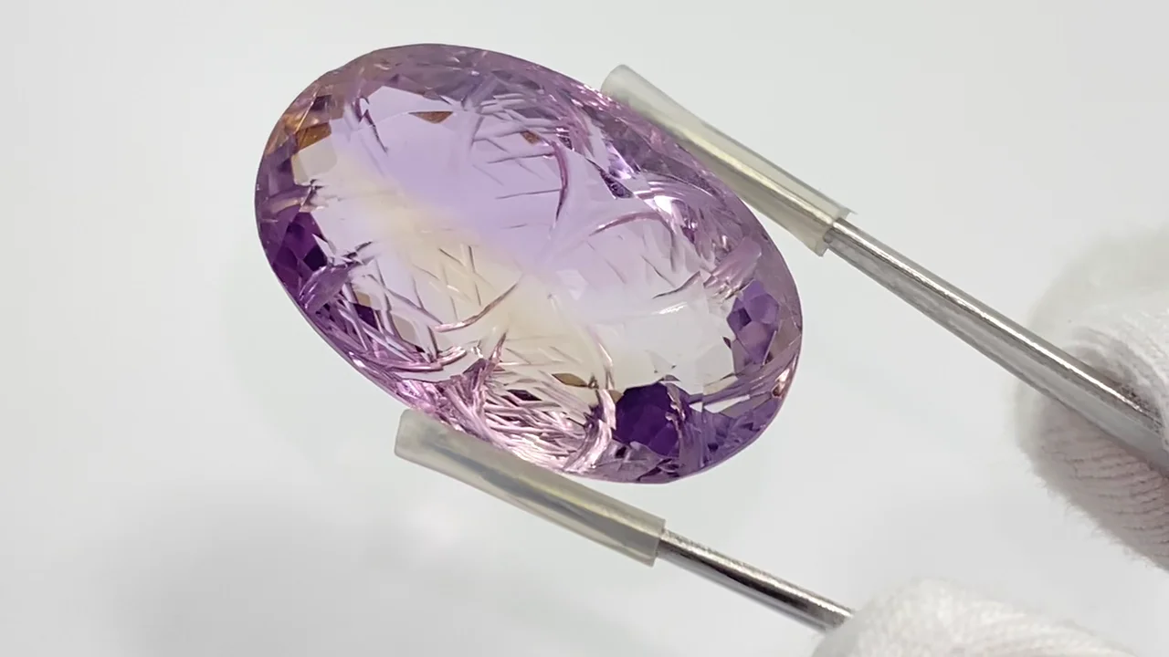 宝石質アメトリン AAA- ルース 彫刻入りファセットカット 1個 NO.49【1