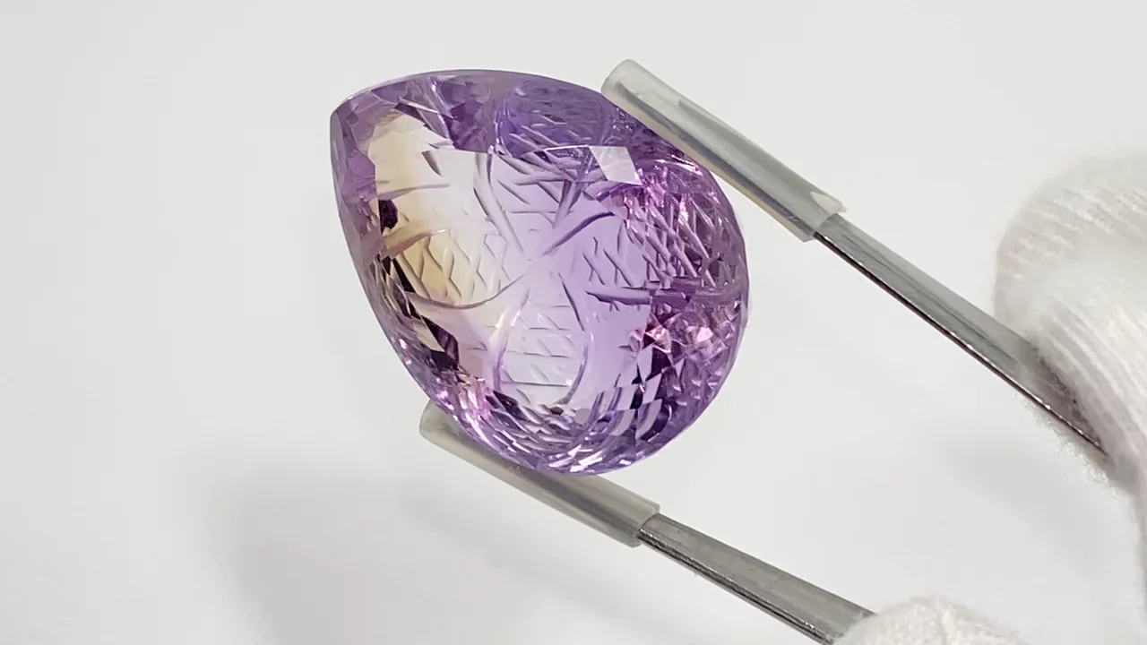 宝石質アメトリン AAA- ルース 彫刻入りファセットカット 1個 NO.46【1
