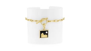 Black Agate Rome Stamp Charm with Single Lab-Grown Diamond in 18kt Gold Over Sterling