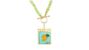 Turquoise and Yellow Jade Amalfi Stamp with Green Enamel in 18kt Gold Over Sterling