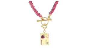 18kt Gold Over Sterling Reversible Paris Postcard Charm with .20 Carat Rhodolite Garnet, Red Enamel and Single Amethyst