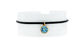 2.10 Carat Swiss Blue Topaz Bracelet with Black Leather Cord and 18kt Gold Over Sterling
