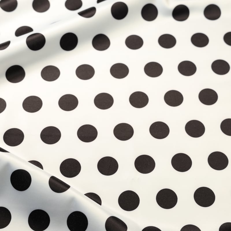 Vidéo: Satin coton & élasthanne – Pois noirs fond blanc
