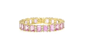 2.10 ct. t.w. Pink Sapphire Eternity Band with .12 ct. t.w. Diamonds in 14kt Yellow Gold