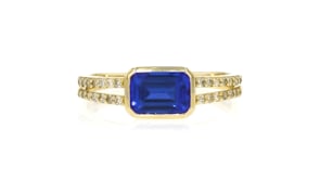 1.30 Carat Lab-Grown Sapphire Ring with .16 ct. t.w. Diamonds in 10kt Yellow Gold
