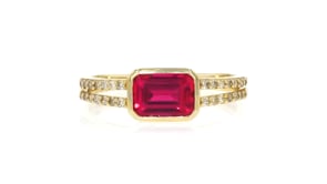 1.20 Carat Lab-Grown Ruby Ring with .16 ct. t.w. Diamonds in 10kt Yellow Gold