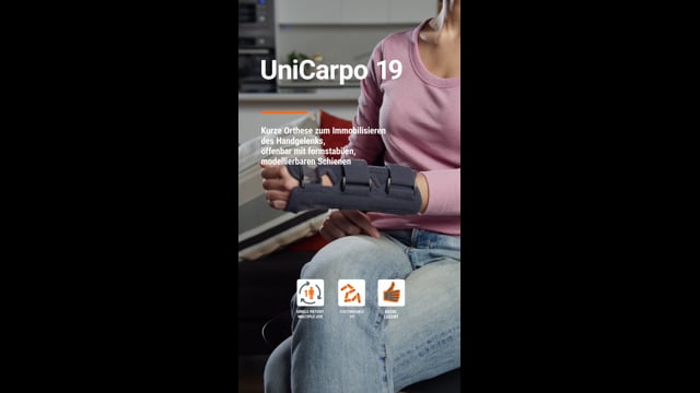 UniCarpo 19 - Kurze Orthese zum Immobilisieren des Handgelenks, öffenbar mit formstabilen, modellierbaren Schienen