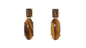 Tiger Eye and 1.90 ct. t.w. Smoky Quartz Drop Earrings in 18kt Gold Over Sterling