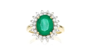 3.10 Carat Emerald Ring with .79 ct. t.w. Diamonds in 14kt Yellow Gold
