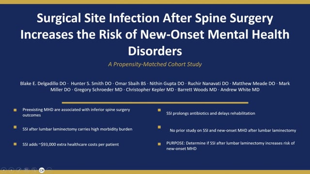Surgical Site Infection After Spine Surgery Increases the Risk of New-Onset Mental Health Disorders