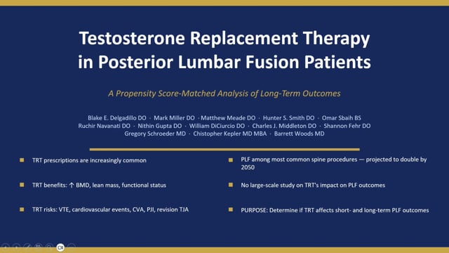 Testosterone Replacement Therapy in Posterior Lumbar Fusion Patients