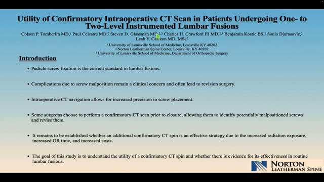 Utility of Confirmatory Intraoperative CT Scan in Patients Undergoing One-to Two-Level Instrumented Lumbar Fusions