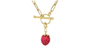 5.25 Carat Ruby Strawberry Charm with Yellow Enamel in 18kt Gold Over Sterling